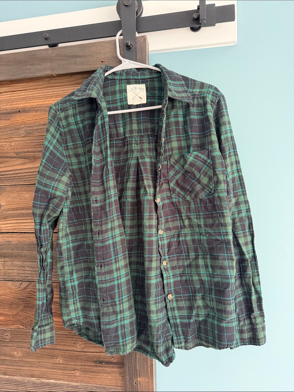 La Hearts Green and Black Plaid Button-Down Shirt